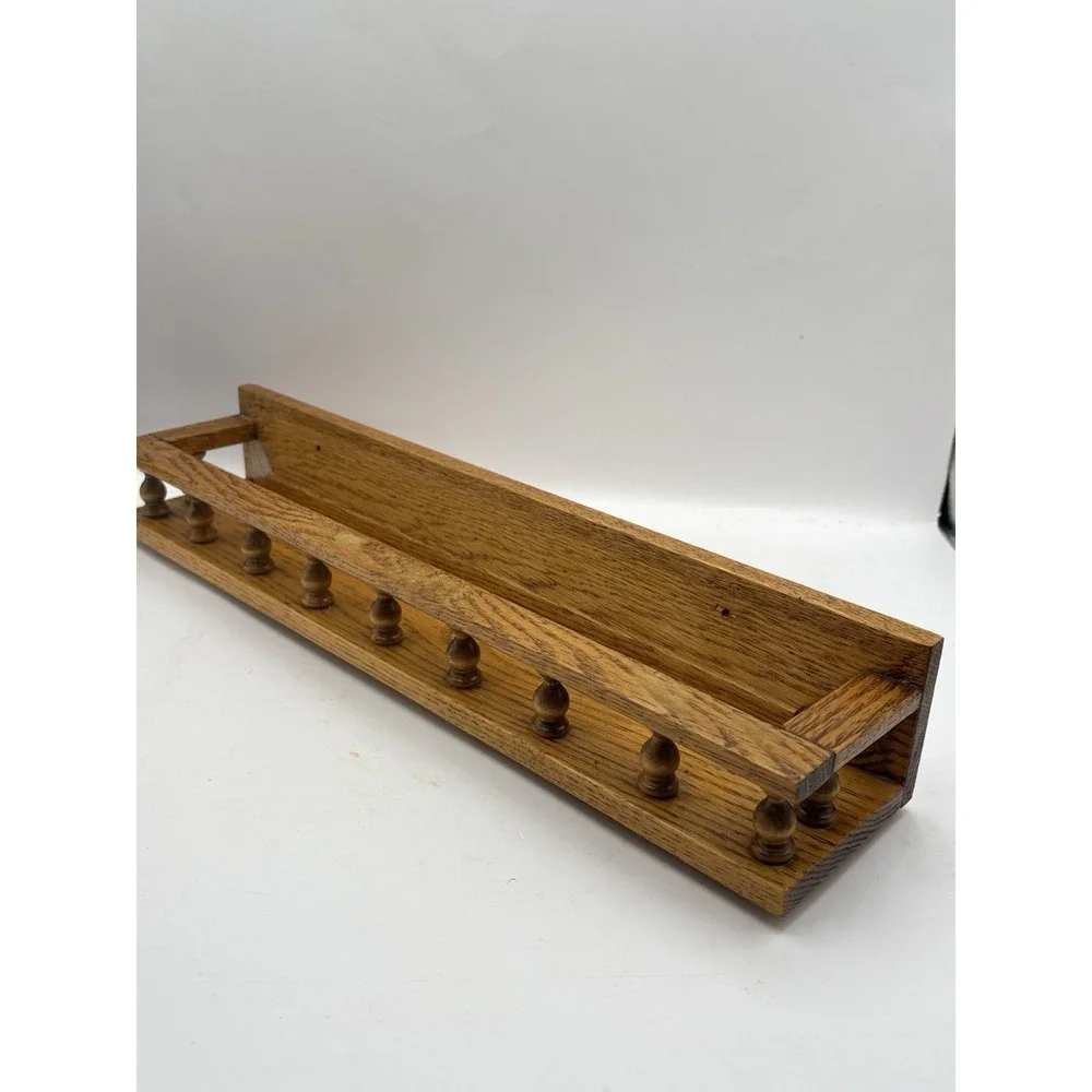 Vintage Spindle Rail Solid Oak Wood Wall Mounted Shelf 16